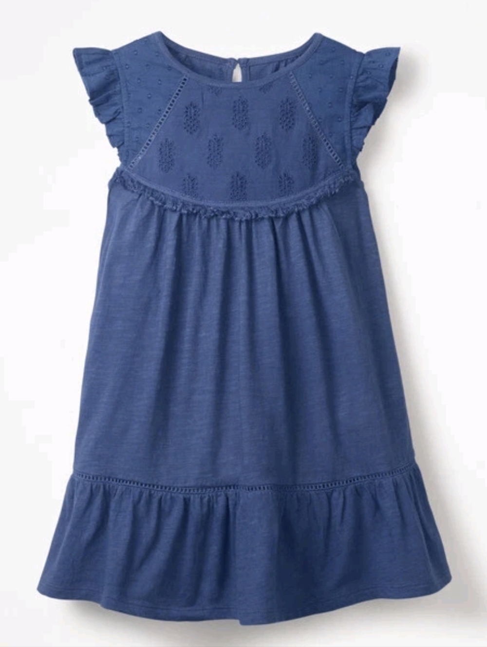Boden Navy Pineapple Eyelet Yoke Ruffle Casual Dress